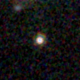 Colour composite: F444W red, F356W green, F277W blue, 3.2 arcsec across, north up
