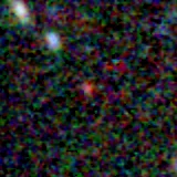 Colour composite: F444W red, F356W green, F277W blue, 3.2 arcsec across, north up
