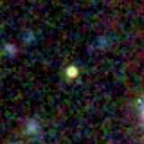 Colour composite: F444W red, F356W green, F277W blue, 3.2 arcsec across, north up