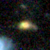 Colour composite: F444W red, F356W green, F277W blue, 3.2 arcsec across, north up
