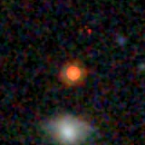 Colour composite: F444W red, F356W green, F277W blue, 3.2 arcsec across, north up