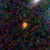 Colour composite: F444W red, F356W green, F277W blue, 3.2 arcsec across, north up