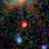 Colour composite: F444W red, F356W green, F277W blue, 3.2 arcsec across, north up