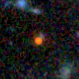 Colour composite: F444W red, F356W green, F277W blue, 3.2 arcsec across, north up