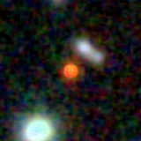 Colour composite: F444W red, F356W green, F277W blue, 3.2 arcsec across, north up