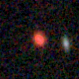 Colour composite: F444W red, F356W green, F277W blue, 3.2 arcsec across, north up