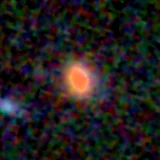 Colour composite: F444W red, F356W green, F277W blue, 3.2 arcsec across, north up