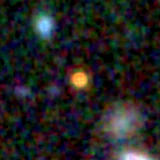 Colour composite: F444W red, F356W green, F277W blue, 3.2 arcsec across, north up