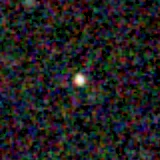 Colour composite: F444W red, F356W green, F277W blue, 3.2 arcsec across, north up