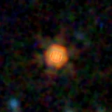 Colour composite: F444W red, F356W green, F277W blue, 3.2 arcsec across, north up