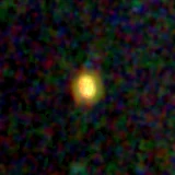 Colour composite: F444W red, F356W green, F277W blue, 3.2 arcsec across, north up