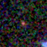 Colour composite: F444W red, F356W green, F277W blue, 3.2 arcsec across, north up