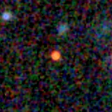 Colour composite: F444W red, F356W green, F277W blue, 3.2 arcsec across, north up