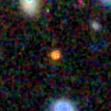 Colour composite: F444W red, F356W green, F277W blue, 3.2 arcsec across, north up