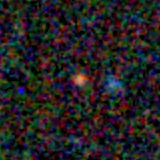 Colour composite: F444W red, F356W green, F277W blue, 3.2 arcsec across, north up