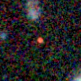 Colour composite: F444W red, F356W green, F277W blue, 3.2 arcsec across, north up