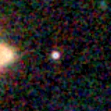 Colour composite: F444W red, F356W green, F277W blue, 3.2 arcsec across, north up