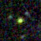 Colour composite: F444W red, F356W green, F277W blue, 3.2 arcsec across, north up