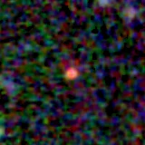 Colour composite: F444W red, F356W green, F277W blue, 3.2 arcsec across, north up