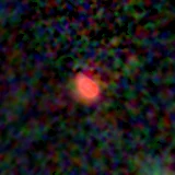 Colour composite: F444W red, F356W green, F277W blue, 3.2 arcsec across, north up