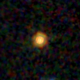 Colour composite: F444W red, F356W green, F277W blue, 3.2 arcsec across, north up