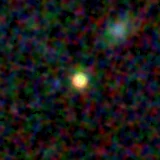 Colour composite: F444W red, F356W green, F277W blue, 3.2 arcsec across, north up