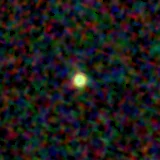 Colour composite: F444W red, F356W green, F277W blue, 3.2 arcsec across, north up