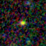 Colour composite: F444W red, F356W green, F277W blue, 3.2 arcsec across, north up