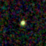 Colour composite: F444W red, F356W green, F277W blue, 3.2 arcsec across, north up