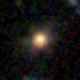 Colour composite: F444W red, F356W green, F277W blue, 3.2 arcsec across, north up
