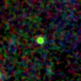 Colour composite: F444W red, F356W green, F277W blue, 3.2 arcsec across, north up