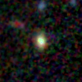 Colour composite: F444W red, F356W green, F277W blue, 3.2 arcsec across, north up