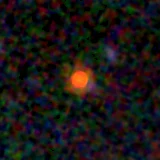 Colour composite: F444W red, F356W green, F277W blue, 3.2 arcsec across, north up