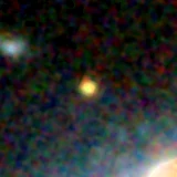 Colour composite: F444W red, F356W green, F277W blue, 3.2 arcsec across, north up