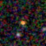 Colour composite: F444W red, F356W green, F277W blue, 3.2 arcsec across, north up