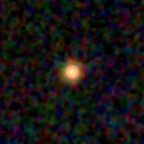 Colour composite: F444W red, F356W green, F277W blue, 3.2 arcsec across, north up