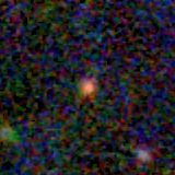 Colour composite: F444W red, F356W green, F277W blue, 3.2 arcsec across, north up