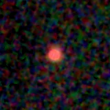 Colour composite: F444W red, F356W green, F277W blue, 3.2 arcsec across, north up