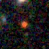 Colour composite: F444W red, F356W green, F277W blue, 3.2 arcsec across, north up