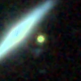 Colour composite: F444W red, F356W green, F277W blue, 3.2 arcsec across, north up
