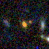 Colour composite: F444W red, F356W green, F277W blue, 3.2 arcsec across, north up