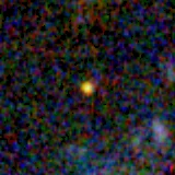 Colour composite: F444W red, F356W green, F277W blue, 3.2 arcsec across, north up