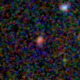 Colour composite: F444W red, F356W green, F277W blue, 3.2 arcsec across, north up