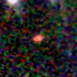 Colour composite: F444W red, F356W green, F277W blue, 3.2 arcsec across, north up