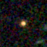 Colour composite: F444W red, F356W green, F277W blue, 3.2 arcsec across, north up