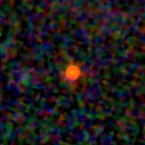 Colour composite: F444W red, F356W green, F277W blue, 3.2 arcsec across, north up