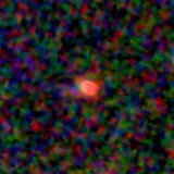 Colour composite: F444W red, F356W green, F277W blue, 3.2 arcsec across, north up