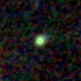 Colour composite: F444W red, F356W green, F277W blue, 3.2 arcsec across, north up