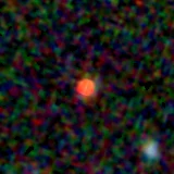 Colour composite: F444W red, F356W green, F277W blue, 3.2 arcsec across, north up