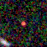 Colour composite: F444W red, F356W green, F277W blue, 3.2 arcsec across, north up